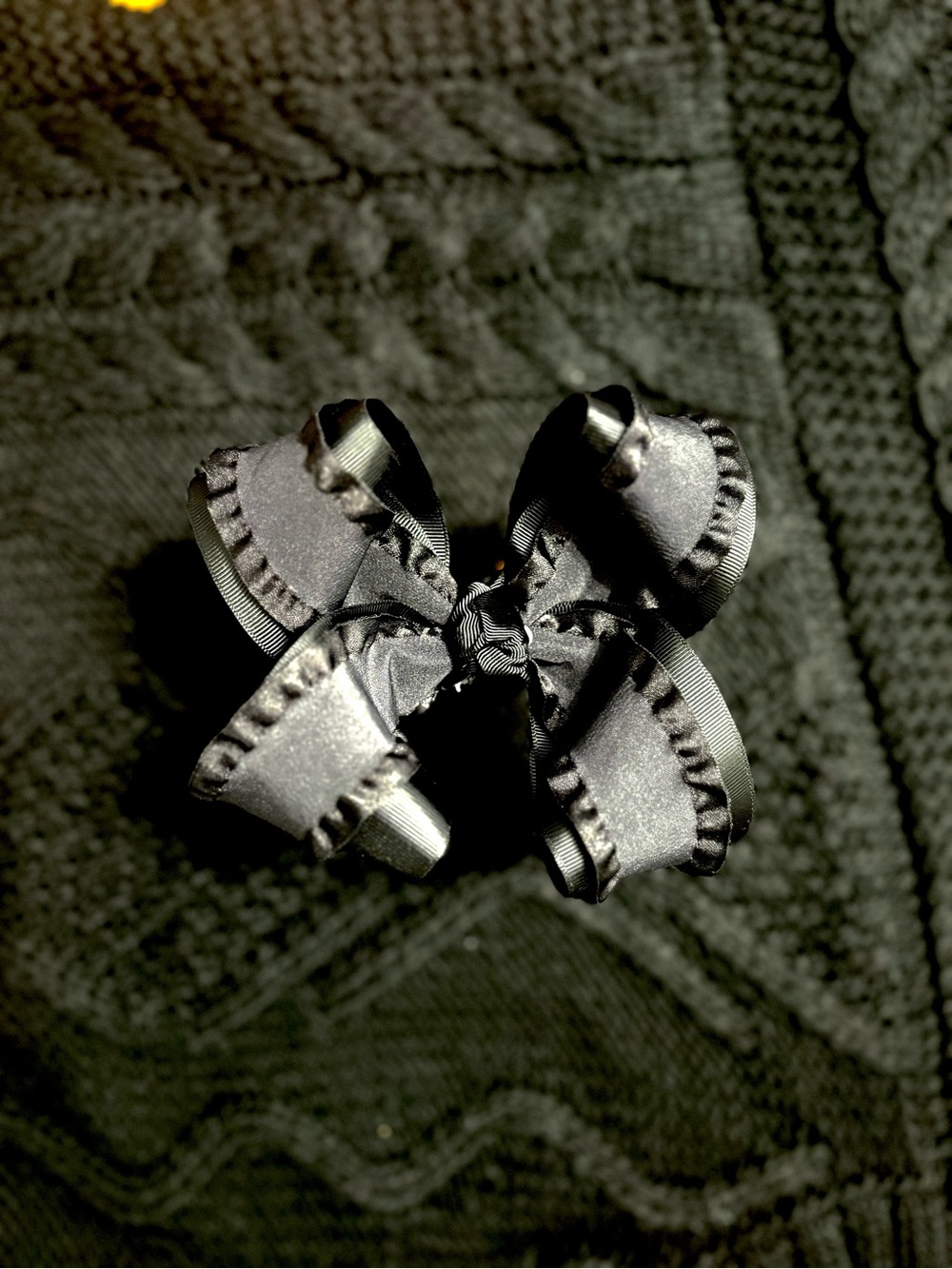 Black grosgrain and ruffle hair bow